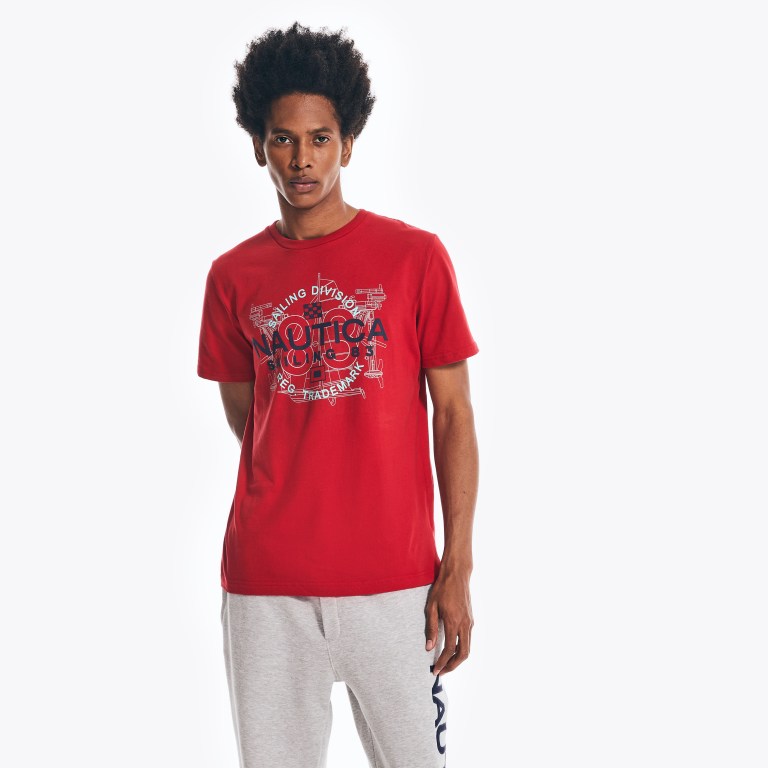 T-Shirts  Nautica Mens MARINE INSTITUTE GRAPHIC T-SHIRT Nautica Red ⋆  Giardiniegiardinetti